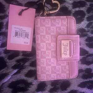 Juicy Couture Pink Tab Card Wallet with Heart Keyring